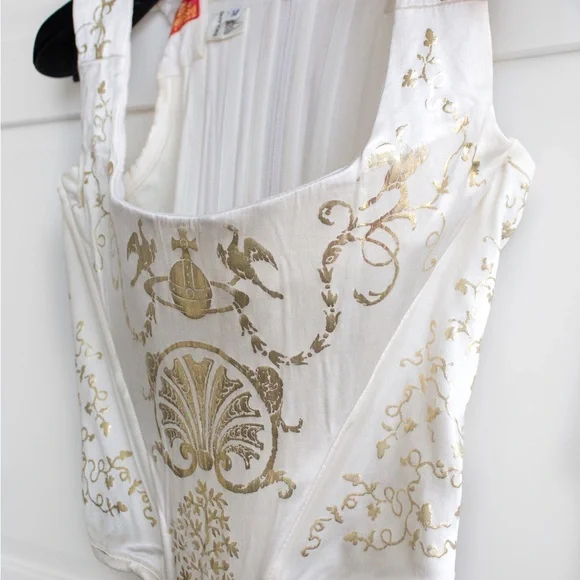 Iconic Vivienne Westwood Vintage F/W 1991 White Gold Boulle Satin 90s Corset Top - Picture 6 of 16